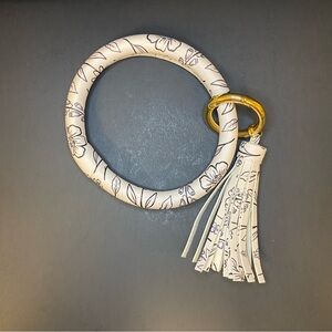 Floral Print Ivory Wristlet Key Ring with Tassel